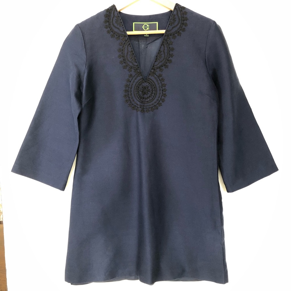 C Wonder Blue Dress V Neckline with Embroidery